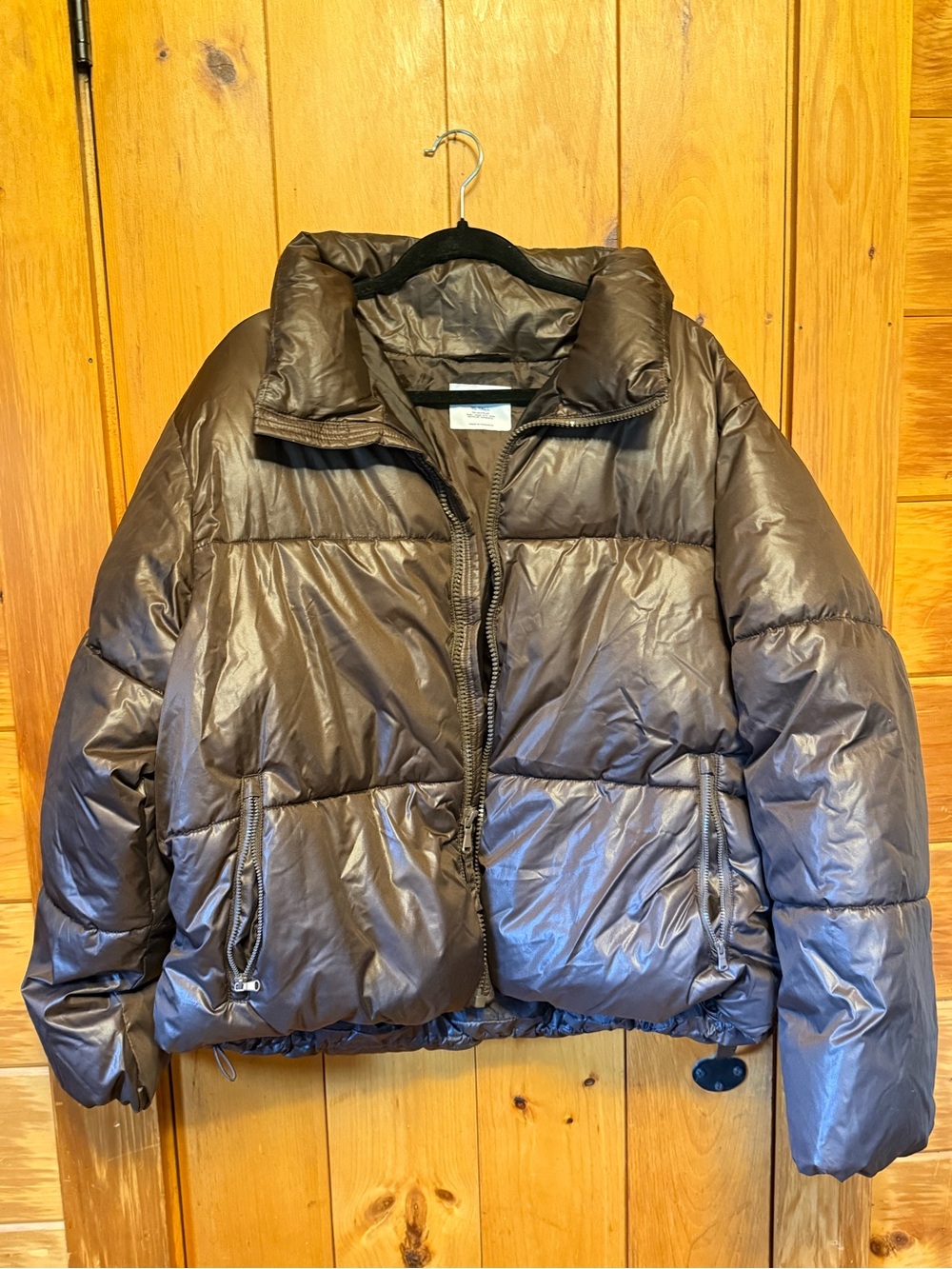 Old Navy XL Tall Brown Shiny Puffer Jacket Y2K Winter Coat